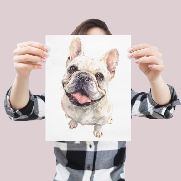 Watercolor French Bulldog Pet Portrait Wall Art Print Poster Unframed - Cute Dog - Picture 4 of 6